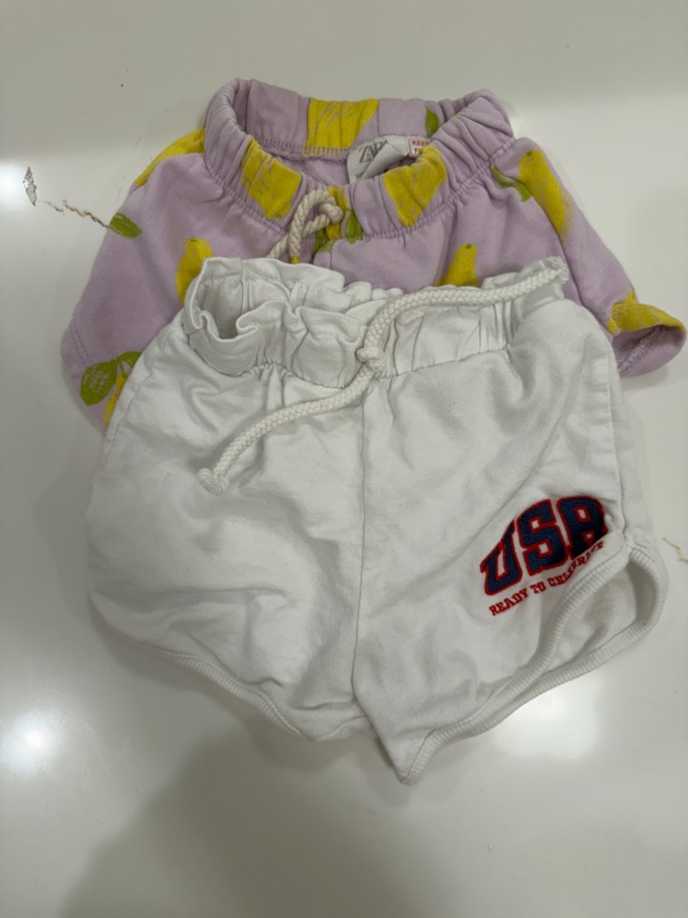 Zara White Kids Shorts with Red & Blue USA Patch